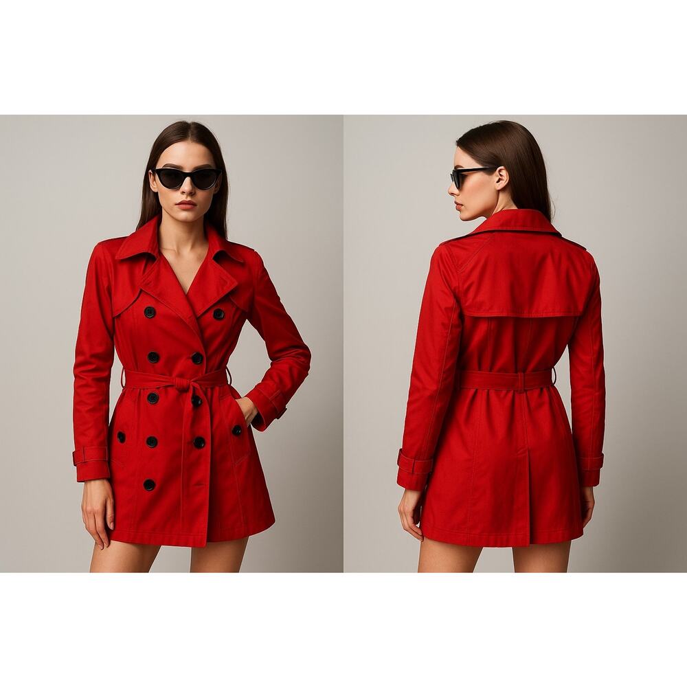 CAbi Red Double-Breasted Trench Coat